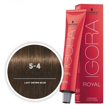 Крем-краска для волос Светлый коричневый бежевый SCHWARZKOPF PROFESSIONAL IGORA ROYAL 60 мл. 5-4